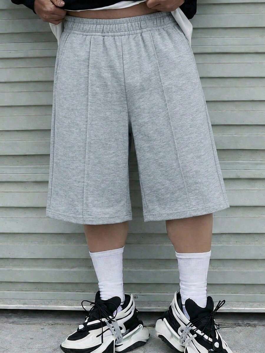 1pc Boys' Casual Sports Shorts With Personalized Front Decor, Spring Summer Autumn Back To School Season - Light Grey - View 1