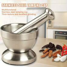 Stainless Steel Mortar And Pestle Set, Manual Spice Grinder, Durable Kitchen Tool, Manual Spice Grinder, Food Crusher - Silver - View 8