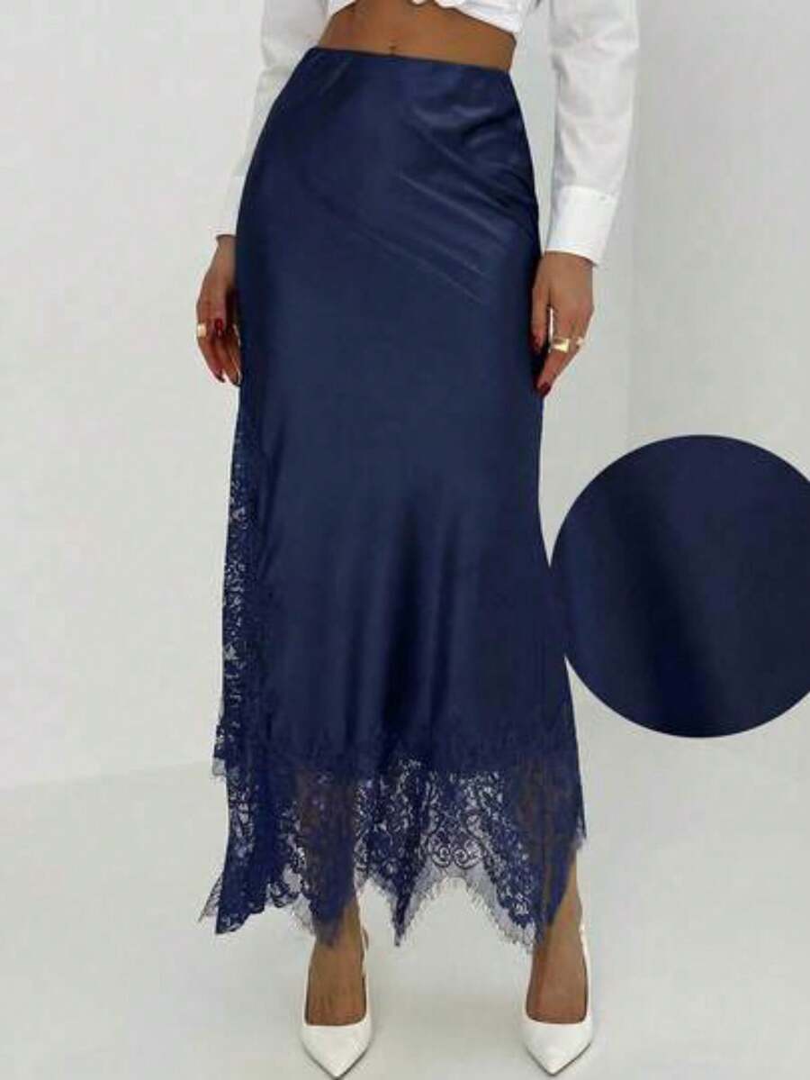 Women's Solid Color Contrast Lace Elegant Fashionable Skirt Summer Summer Summer For Women Summer Holiday Vacation Vacation Women Holiday For - Azul - Ver 1