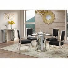 Modern Minimalist Round Tempered Glass Combination Round Mirror Surface Dining Table, Glass Table With Round Base, Kitchen Table - Silver1 - View 5
