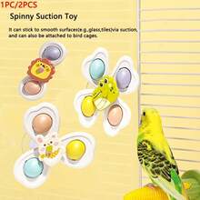 1pc/2pcs Parrot Toys, Parrot Intelligence Chewing Climbing Toys, Parrot Boredom Relief Toys, Suction Cup Bird Entertainment Toys, Parrot Rotating Wheel Toys, Can Be Fixed To Bird Cage Or Attached To Glass, Tile And Other Smooth Surfaces. - A+B - View 5