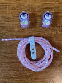 Cable Protector For IPhone Type-C Charger, Cute Cartoon 3D Design Plastic Phone Cable Protector, Charging Cable Protector, Protector - Purple - View 4
