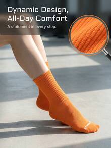 Calcetines holgados acanalados de unicolor con estampado en inglés, suaves y sin presión, estilo callejero dopamina, versátiles para fitness y desplazamientos, calcetines de pantorrilla - Naranja - Ver 2