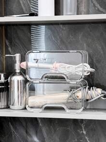 1 pieza Organizador de herramientas para el cabello de estilo minimalista estable y mejorado | Estante de almacenamiento de pared de material duradero y alta transparencia, específicamente para el almacenamiento de herramientas de peinado caliente | Elemento esencial moderno para ahorrar espacio en el baño - transparente - Ver 9