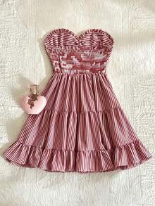 Vestido tubo de estilo callejero a cuadros rojos para mujer - Rojo y blanco - Ver 3