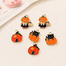 10pcs Halloween Pumpkin And Black Cat Design Alloy Pendants, Jewelry Making Kit, Suitable For Keychains, Necklaces, Bracelets, Necklaces, Earring Pendants, Ideal Party Gift - Pendants - View 9