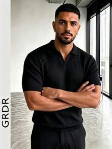 GRDR Men's Casual Solid Color Short Sleeve Knit Top, Spring/Summer - Black and White - View 5