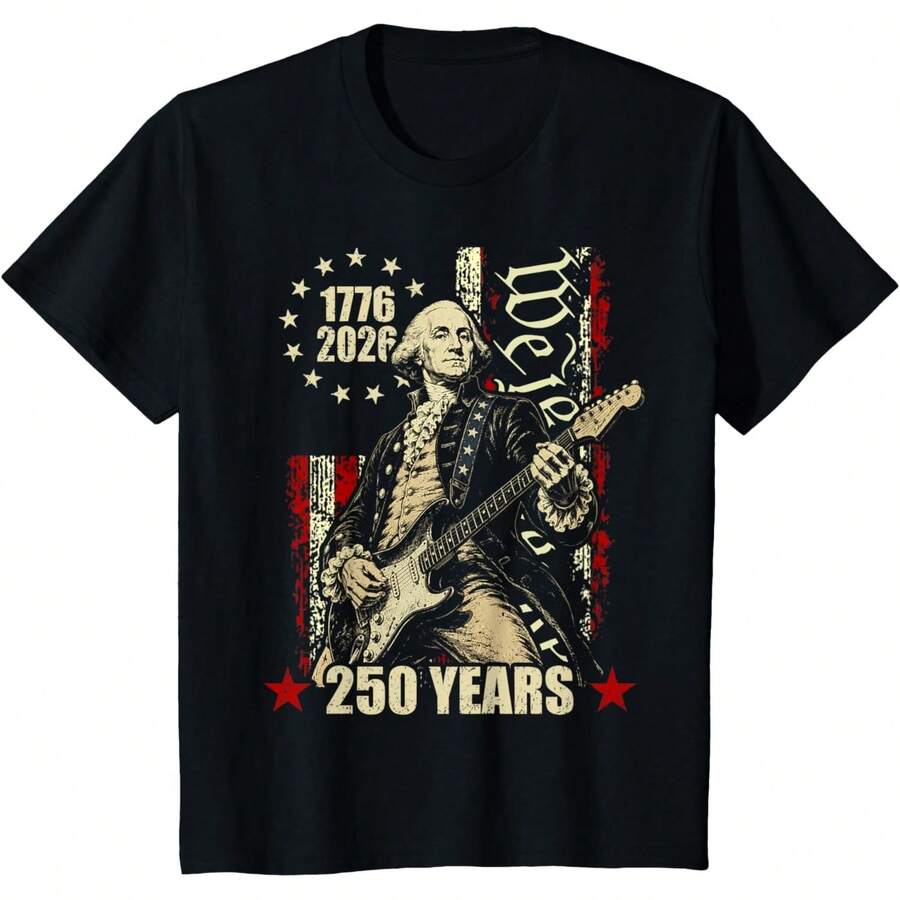 Camiseta con la Bandera Americana de George Washington, 250 Años, 1776-2026, 4 de Julio - Negro - Ver 1