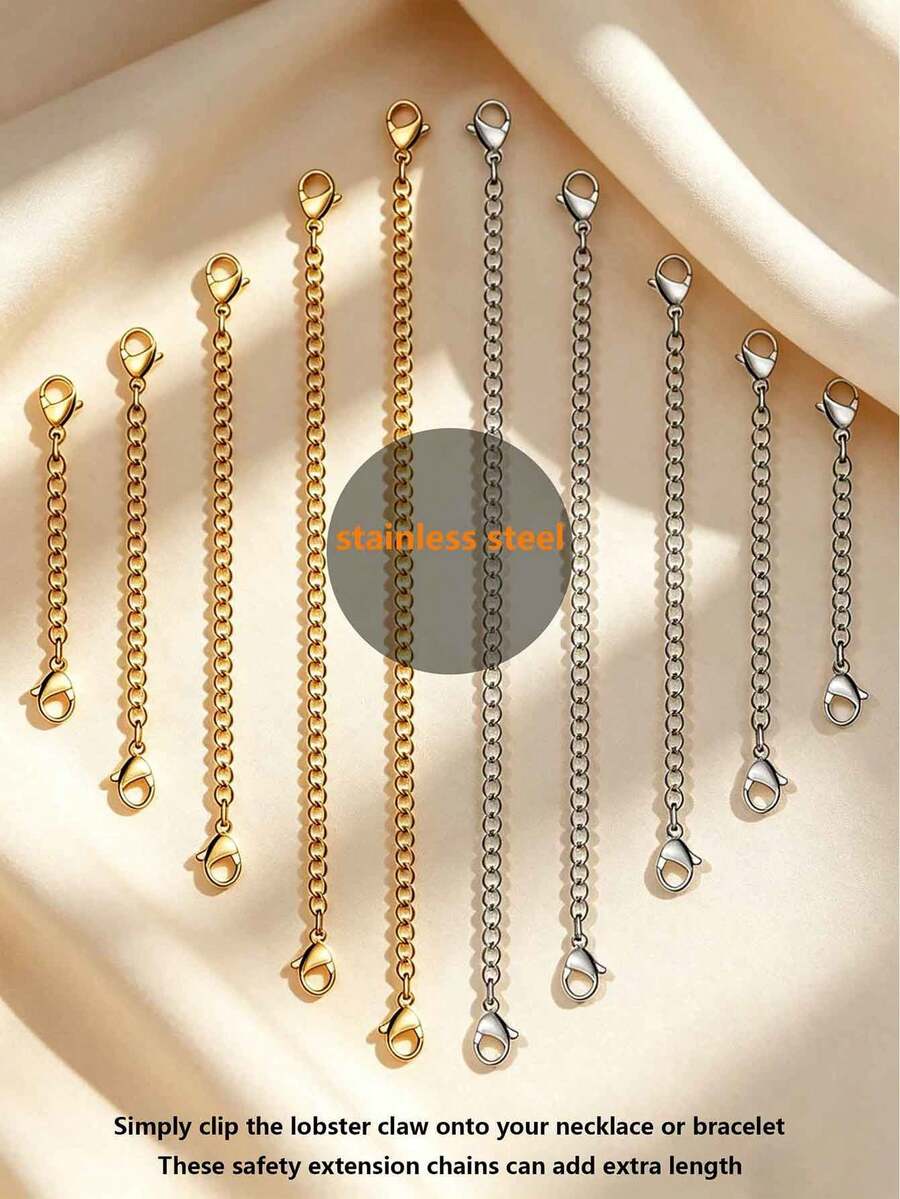 1~10Pcs Stainless Steel Extender,High Quality Workmanship - Hypoallergenic, Extender For Necklaces, Bracelets And All Kinds Of DIY Jewelry Making - Double-ended Extension Chain - View 1