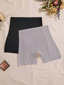 3 piezas Bragas de mujer de cintura alta sin costuras, con control de barriga, antiroces, simples y elegantes de un solo color o estampadas, cómodas y de material amigable con la piel - Negro+Azul+Gris - Ver 4