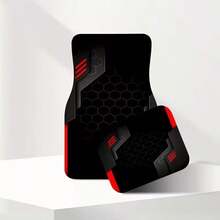 1pc/4pcs Black & Red Geometric Patchwork Print Car Floor Mats, Car Trunk Mat | Easy To Clean, Stylish Interior Protection, Suitable For Sedans, Trucks And SUVs, Enhance Driving Pleasure And Comfort, Polyester Fiber - Black and Red Geometry - View 4