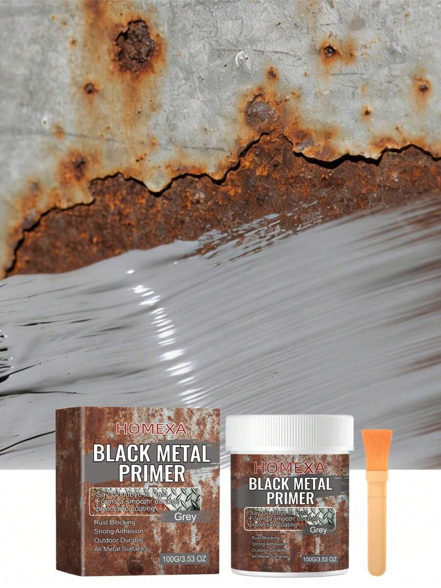 100g Grey Metal Anti-Rust Primer With Brush, Corrosion-Resistant Weather-Resistant Metal Protective Coating, DIY Metal Fence, Car Parts And Iron Tools Refurbishment Paint