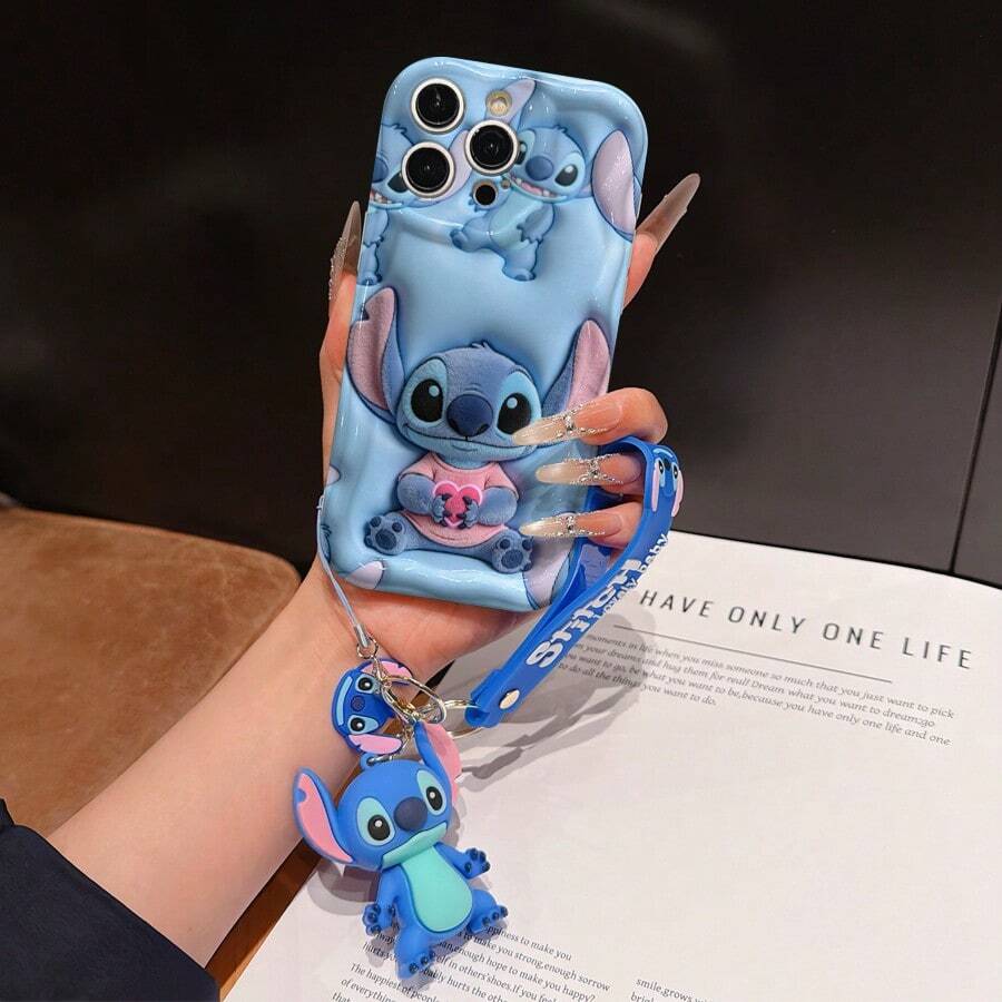 Disney Lilo And Stitch Phone Case : 3D Fluffy Pattern Border Protector Phone Soft Phone Case With A Free Cute Stitch Bracelet Chain Lanyard, Stitch, Lilo, Angel, For Apple 17 Promax 17 Pro 16 15 14 13 12 11 Pro Max XS Max X XR Soft Cover Summer Phone Case - 白色 - 查看 1