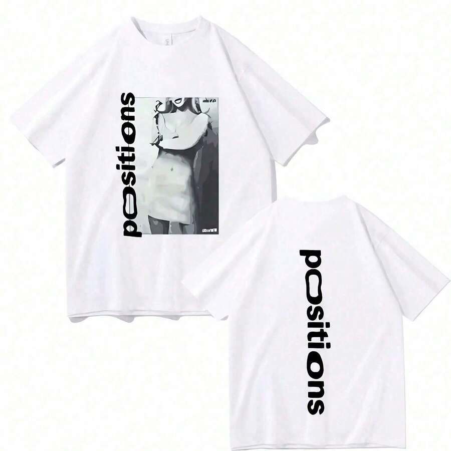 T-shirt con grafica delle posizioni della cantante , per uomo e donna, casual, oversize, a maniche corte, unisex, top carino. - Bianco - Visualizzare 1