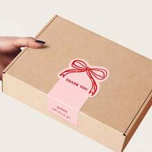 50 piezas Pegatinas de agradecimiento con lazo rosa, pegatinas adhesivas rectangulares simples para sellado de embalaje y decoración de regalos - Blanco (50 parches/paquete) - Ver 5