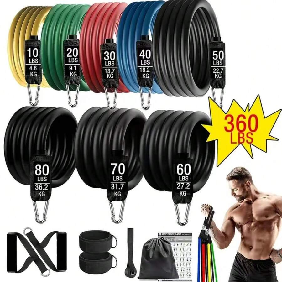 11pcs Resistance Band Set, Fitness Resistance Training Bands With Door Anchor, Fitness Equipment, Fitness Accessories, Home Workout Tools, Suitable For Men's Gifts, Valentine's Day Gifts, Home Exercise Equipment - A - View 1