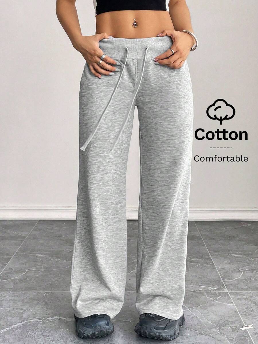 PETITE Women's Smooth Fabric Sports Trousers, Comfortable And Casual, Low Waist And Wide Leg, Autumn Clothing For Women, Winter Clothing For Women - 灰色 2 - 查看 1