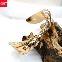GNIT Women's Tortoiseshell Segmented Resin & Multi-Strand Twisted Gold Bracelet Set, 3pcs/1pc Stackable Chunky Wide Bangle, Vintage Old Money Style Jewelry Set - Jintuka.gold.gold - View 3