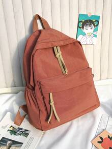 Mochila Vintage de unicolor con Detalle de Cinta, Mochila Escolar Ultraligera para Adolescentes, Mochila Unisex para Desplazamiento Diario y Campus - Multicolor - Ver 10