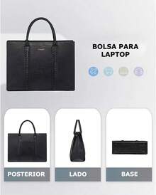 Bolsas de Mujer para Laptop 15.6 Pulgadas Impermeable Bolsa Trensada Tote Grande Maletín de Negocios Bolsa de Mano - Negro - Ver 3