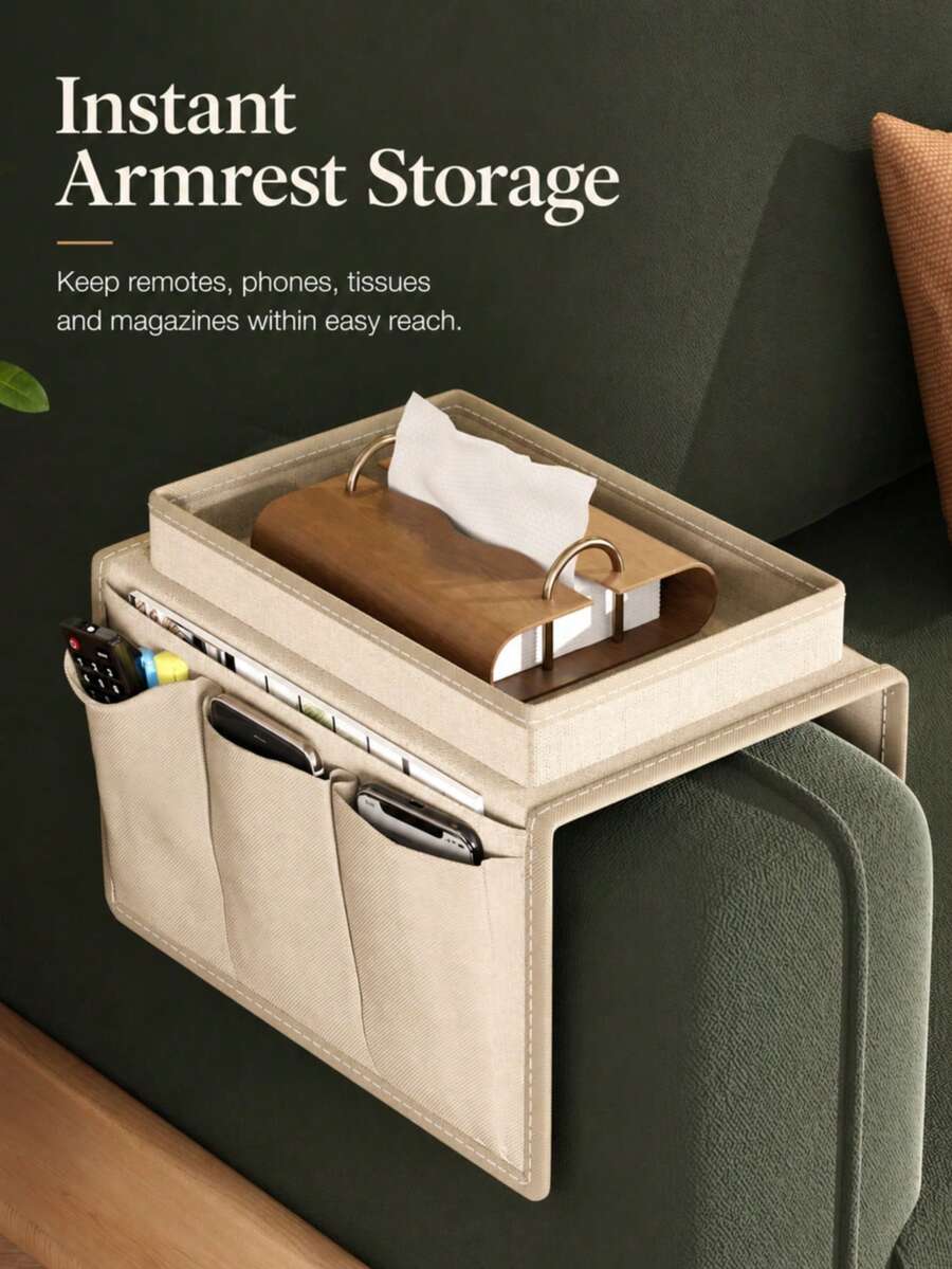 2pcs/1pc High Quality Sofa Armrest Storage Bag, Multifunctional Foldable Sofa Armrest Storage Box, Suitable For Storing Remote Control, Cup, Books, Magazines, Drinks, Phones, Common Tools, Ideal For Living Room Home Decor (The Picture Is A Rendering Effect, May Differ Slightly From The Actual Product)