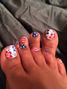 12 piezas de pegatinas de uñas de los pies de colores en relieve, incluye patrones de estrellas y flores, pegatinas de uñas de los pies de acrílico de colores en relieve estilo francés, adecuadas para uñas del Día de la Independencia - Multicolor - Ver 1