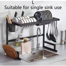 Escurridor de platos sobre el fregadero, organizador de almacenamiento de cocina de gran capacidad para cuencos, platos, cubiertos, cuchillos y tablas de cortar, estante de cocina moderno y duradero, escurridor de platos de cocina, esencial de cocina - Multicolor - Ver 5
