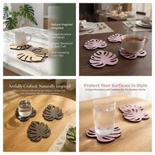 4pcs/Set Monstera Leaf Wood Coasters, Heat-Insulating And Non-Slip To Protect Tabletops, Home, Kitchen, And Dining Table Decorations, Bohemian Style Drink Mats. - Multicolor - View 9