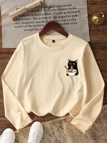 Tween Girl Casual Fun Print Crew Neck Pullover Long Sleeve T-Shirt Autumn/Winter Top - Apricot - View 3