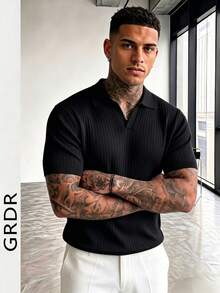 GRDR Men's Casual Solid Color Short Sleeve Knit Top, Spring/Summer - Black and White - View 6