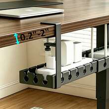 No Drill Metal Under Desk Cable Tray, Adjustable Length Heavy Duty Wire Management Organizer With Power Strip Holder, Hidden Cable Channel Cord Clamp, Cable Hider For Standing Desk Office Home Bedroom, Black & White - Black - View 3