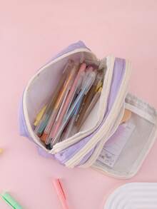1 Stück mehrschichtiges großes Federmäppchen, Fensterdesign für einfachen Zugriff, Stifteetui, Schreibwaren-Organizer-Aufbewahrungstasche, tragbare Schulsachen-Tasche, Kosmetik-Make-up-Tasche, Reise-Aufbewahrungstasche, Schulanfang-Essentials - mehrfarbig - Übersicht 6