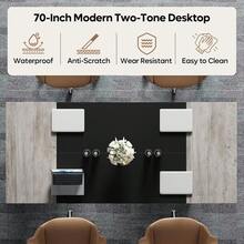 Bestier 70 Inch Large Executive Desk, Modern Simple Computer Office Desk With Thickened Desktop, Wood Metal Conference Room Table For Home Office, Business & Writing, Grey - Grey - View 4