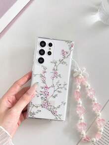 Floral Painted Perforated Transparent Painted Phone Case With Attached Bracelet, Minimalist Fashion Creative Anti-Drop, Compatible With Ip 17/Ip 17pro/Ip 17promax/ IP16/11/16pro/16plus/16promax/16e/15Promax/13/14/12/XS/XR/7G/8P, Compatible With Samsung Galaxy S25/S25PLUS/S25 Ultra/A16/A36/A26/A56/A50/A12/A32/A52/A72/A51/A21S/A13/A14/S24/S24PLUS/S24Ultra/S20/S23/S22/A53/S20FE/S21/Anti-Drop Phone - Multicolor - View 2
