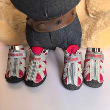 Chaussures pour chiot en maille 4 saisons, chaussures pour petit chien respirantes et antidérapantes, bottes de chien d'extérieur avec fermeture à crochet et boucle et fermeture éclair - Rouge - Voir 2