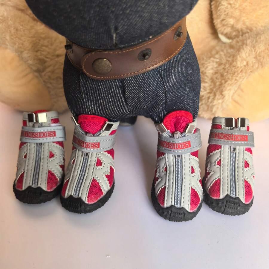 Chaussures pour chiot en maille 4 saisons, chaussures pour petit chien respirantes et antidérapantes, bottes de chien d'extérieur avec fermeture à crochet et boucle et fermeture éclair