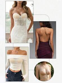 1pc Women's Silicone Strapless Push-Up Bra, Reusable, Waterproof, Backless, Perfect For Wedding Dress, Strapless Outfits And Summer Looks - Silicone Round Cup - View 7