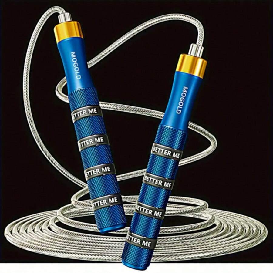 1pc Professional Adjustable Fitness Jump Rope, 10FT PVC Steel Wire Rope Dual Smooth Ball Bearings 360 Rotatable Ergonomic Grips For Workout Fat Burning Indoor Outdoor Training - 藍色 - 查看 1