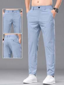Men's Slim-Fit Straight Leg Casual Trousers With Embroidered Letter Pocket For Summer - 鉛灰色 - 查看 10