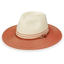 Wallaroo Hat Company Kristy Fedora - UPF 50+, protección solar UV, diseño plegable, ajustable, tamaño mediano - Marfil/Coral - Ver 2