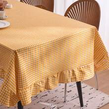 1 buah Taplak Meja Rumah Gaya INS dengan Pinggiran Bergelombang Artistik Warna Kuning, Cocok untuk Pernikahan, Hari Valentine, dan Dekorasi Rumah - Kuning - View 7