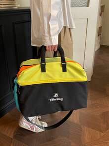 Bolso de viaje de mano estilo coreano con bloques de color arcoíris dopamina, bolso de gimnasio de gran capacidad, ligero y duradero, se puede fijar al equipaje, bolso de mano para viajes cortos, bolso de fitness y yoga, bolso de almacenamiento para dormitorio de estudiantes, bolso organizador de maternidad, bolso de viaje versátil unisex para mujeres - Multicolor - Ver 8