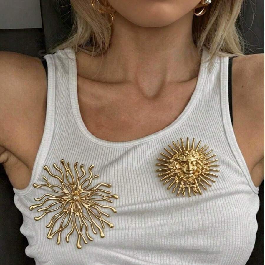 1件時尚金屬太陽女神女款胸針,個性化幾何金珊瑚西裝別針,多用途裝飾胸針 - 彩色 - 查看 1