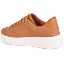 Tenis Feminino Estiloso Retrô Recortes Academia Confortável Dia a Dia Leve Conforto Original Moda Casual - Caramelo - Visão 5