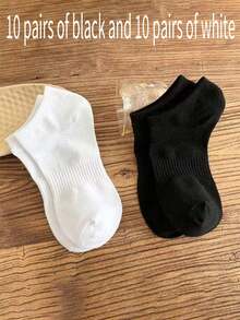 10 Pairs Men's Black & White Minimalist Practical Invisible Short Socks, Suitable For Summer - Black and White - View 16