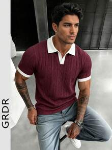 GRDR Men's Lightweight Seagull Collar Solid Color Short Sleeve Knit Sweater, Suitable For Summer Outings, Essential For Fashionable Styling - Red Violet - View 3