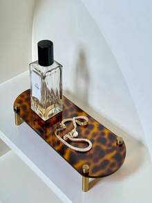 1pc Elegant French Lazy Acrylic Tray, Tortoiseshell Brass Color - Leopard Print Design, Perfect For Room Decor - Vintage-tortoiseshell - View 6
