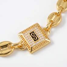 1pc Vintage Glamorous 18K Gold Plated Zirconia Square Pig Nose Pendant Necklace, Unisex, Suitable For Daily Wear And Party - Gold - View 2