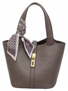 Casual Minimalist Fashion PU Leather Shoulder/Crossbody/Hand-Carry Tote Bag With Inner Pocket - Grey - View 7