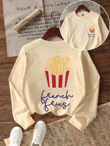 Tween Girl Casual Fun Print Round Neck Pullover Long Sleeve T-Shirt Autumn/Winter Top - Apricot - View 3